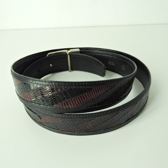 VTG Beltrami maroon black belt sz 32 / Cartier gold silver pin buckle made Italy - Picture 7 of 13